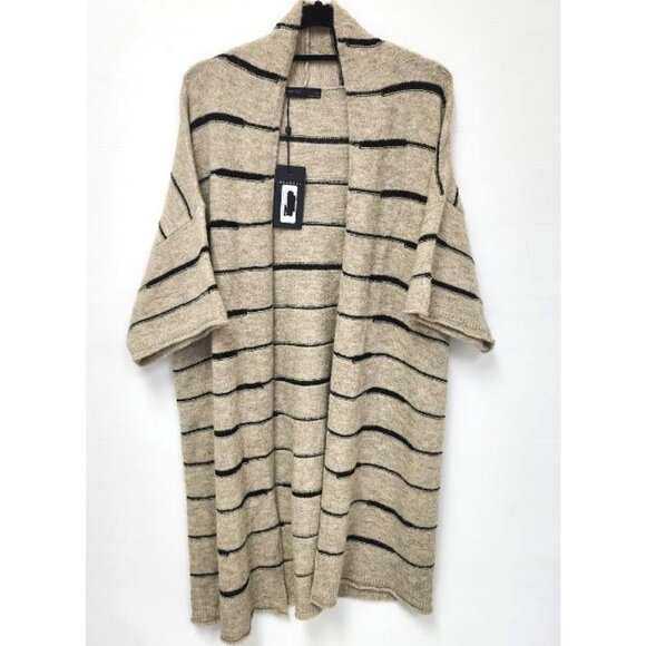 Peruzzi Women's Sandy Brown & Black Striped Short Sleeved Knit Cardigan Size 16 - Picture 1 of 5